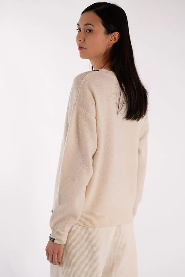 Jeff ERIN CREWNECK STITCHES WHITE SWEATER