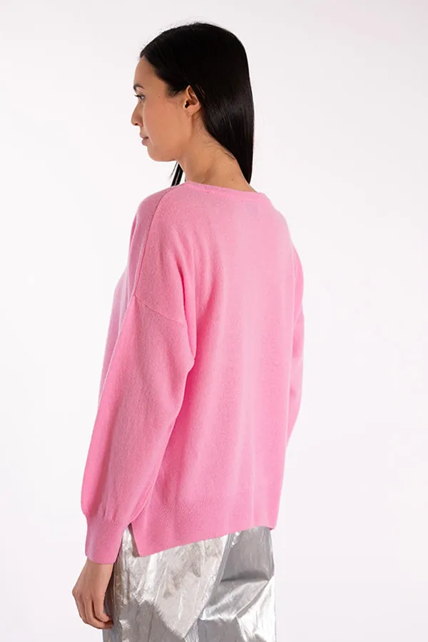 Jeff INDIANA BARBIE PINK CASHMERE CREWNECK SWEATER