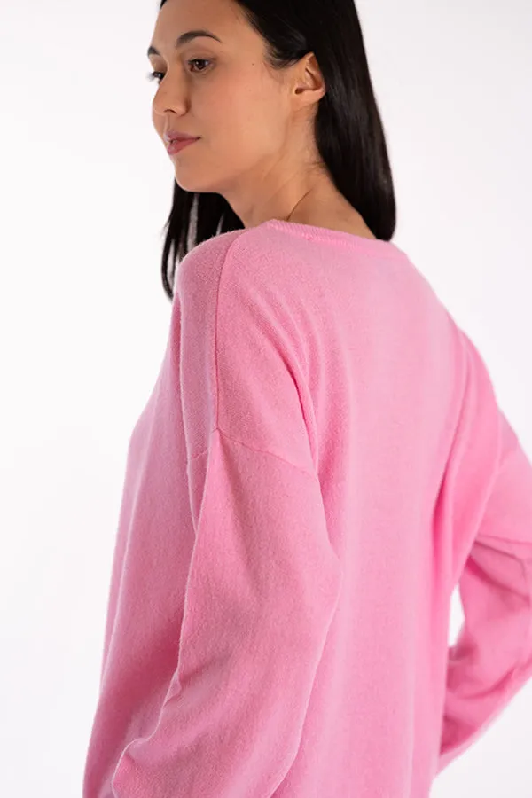 Jeff INDIANA BARBIE PINK CASHMERE CREWNECK SWEATER