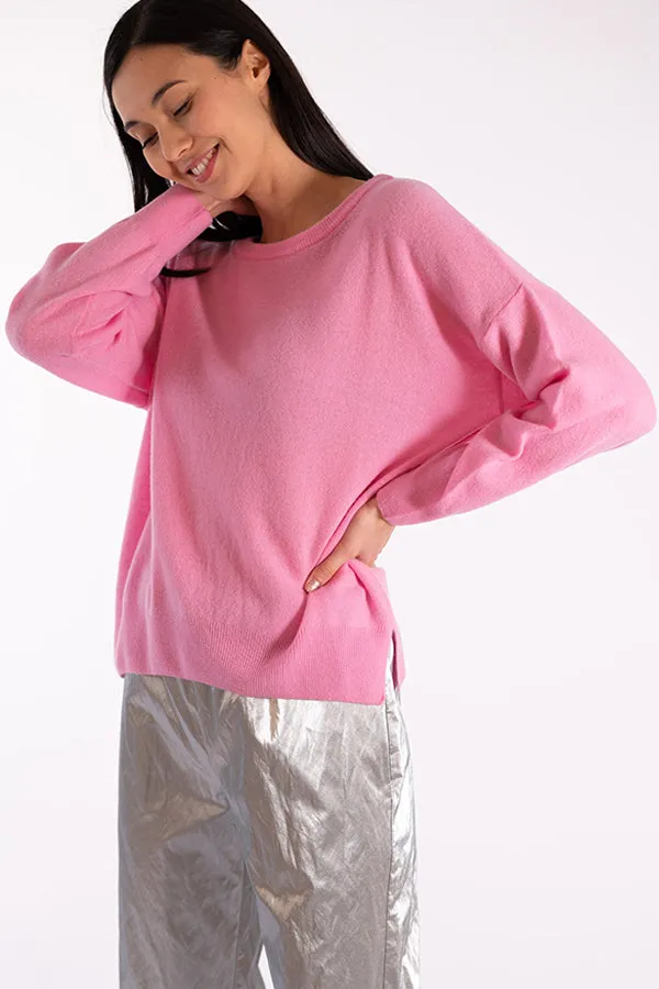 Jeff INDIANA BARBIE PINK CASHMERE CREWNECK SWEATER