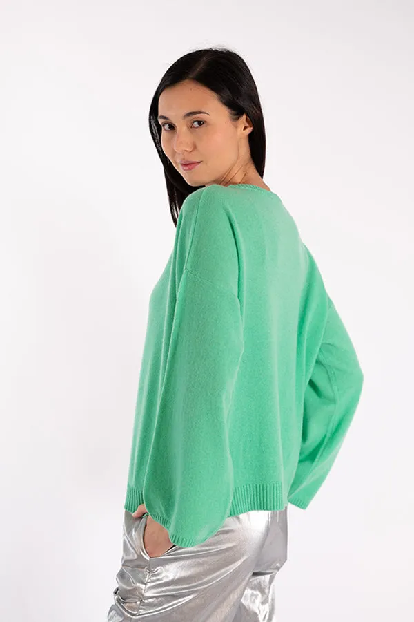 Jeff INDIANA GREEN CASHMERE CREWNECK SWEATER