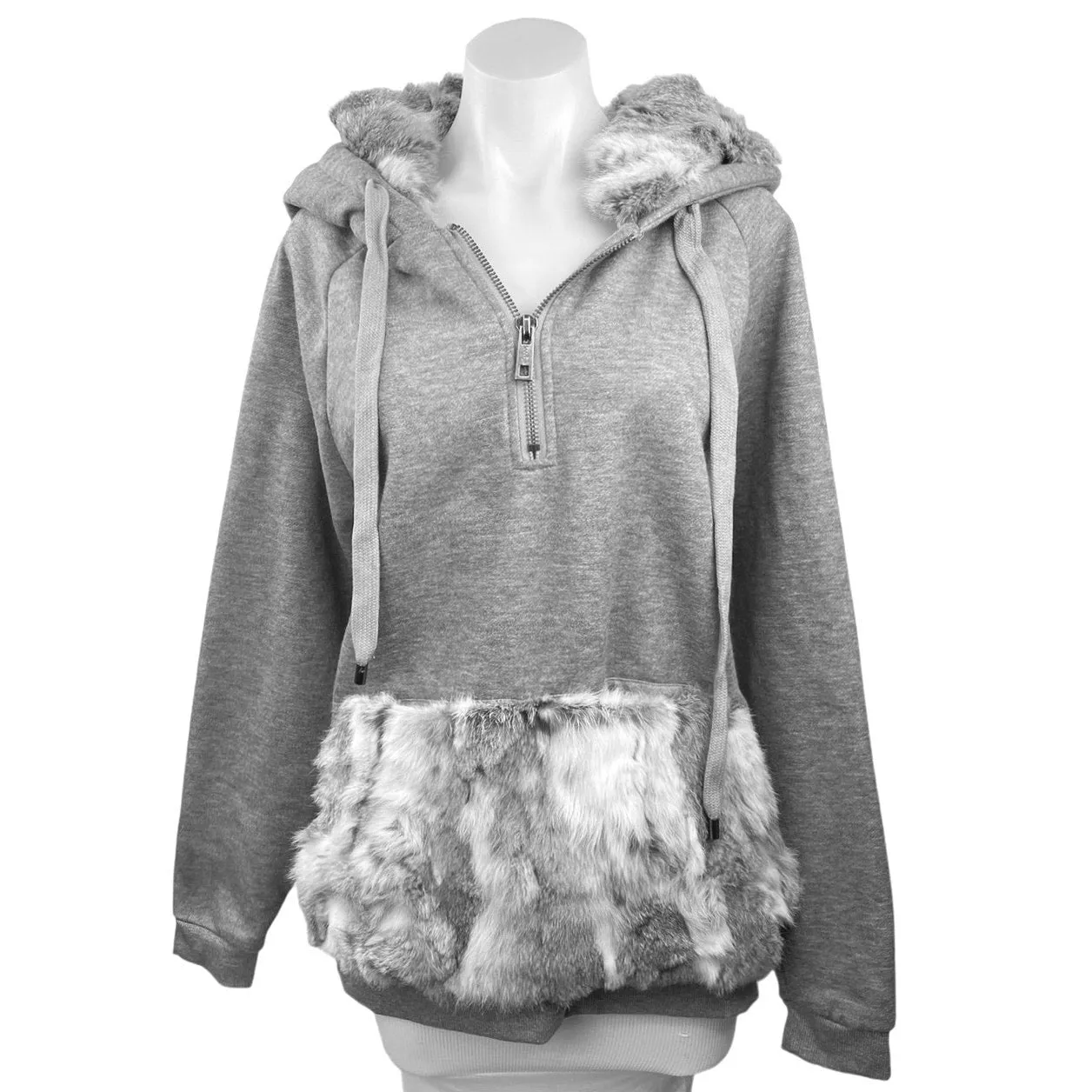 Jocelyn Rabbit Fur Grey Oversized Baggy Hoodie Hooded Pullover Sweatshirt Top L