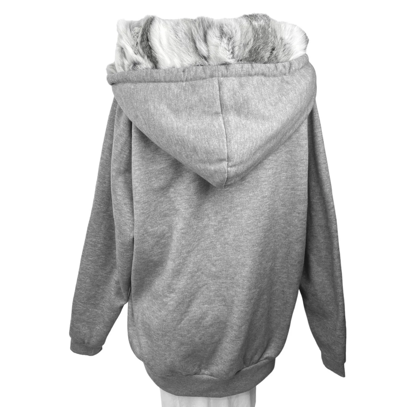 Jocelyn Rabbit Fur Grey Oversized Baggy Hoodie Hooded Pullover Sweatshirt Top L