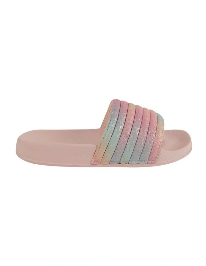 Kenna Shimmer Slide Beach Sandals In Blush