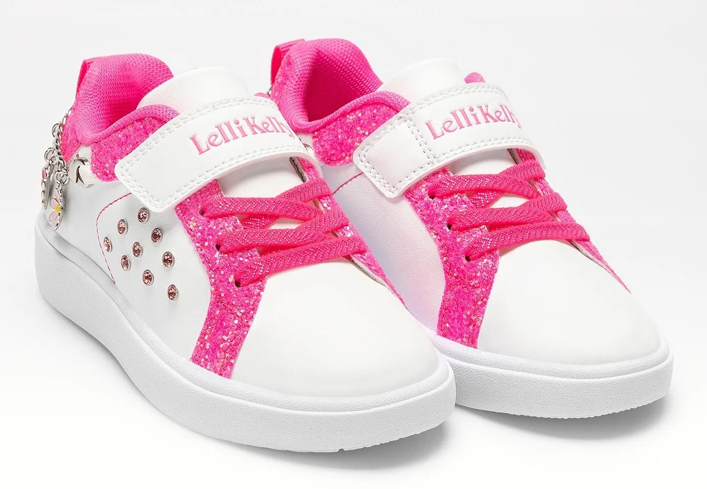 Lelli Kelly LK3410 Gioiello Removable Bracelet Charm Trainers White Fuxia