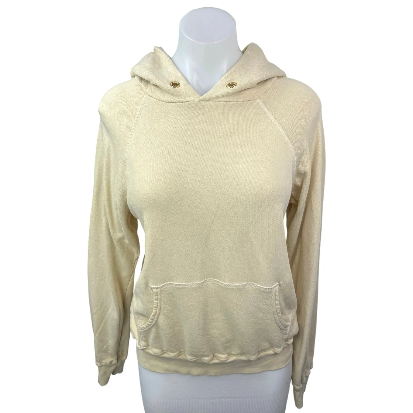 Les Tien Cream Terry Lined Pocket Pullover Hoodie Hooded Sweatshirt Top Size XXS