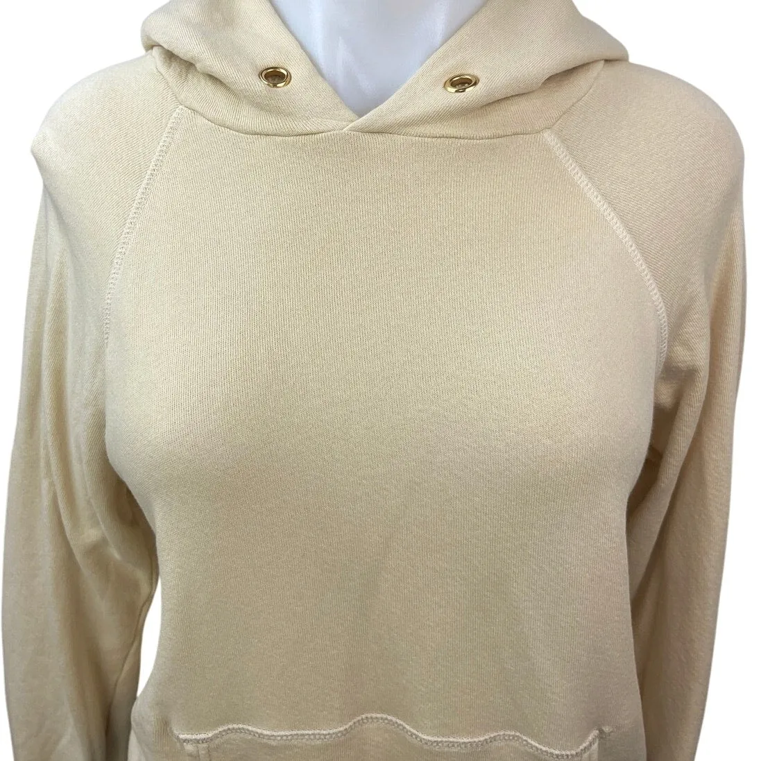 Les Tien Cream Terry Lined Pocket Pullover Hoodie Hooded Sweatshirt Top Size XXS