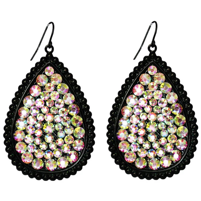 Light Weight Black Teardrop Earrings with BLING AB Rhinestones