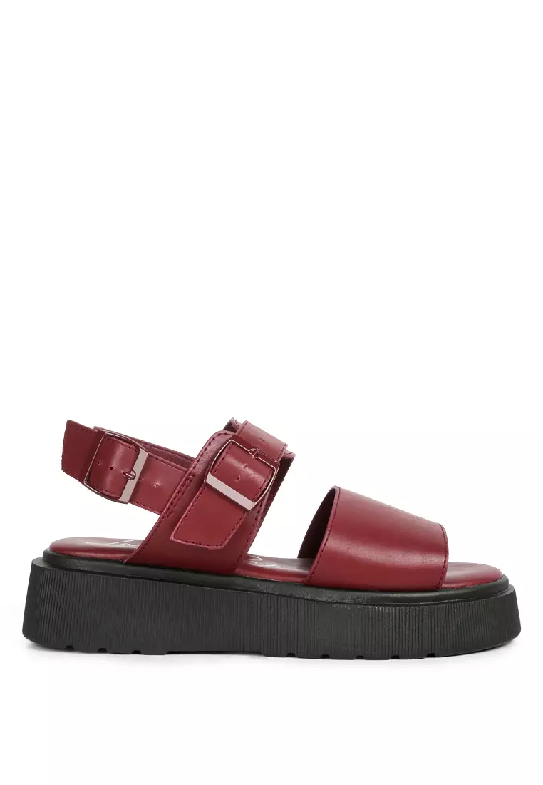 London Rag Burgundy Pin Buckle Platform Sandals