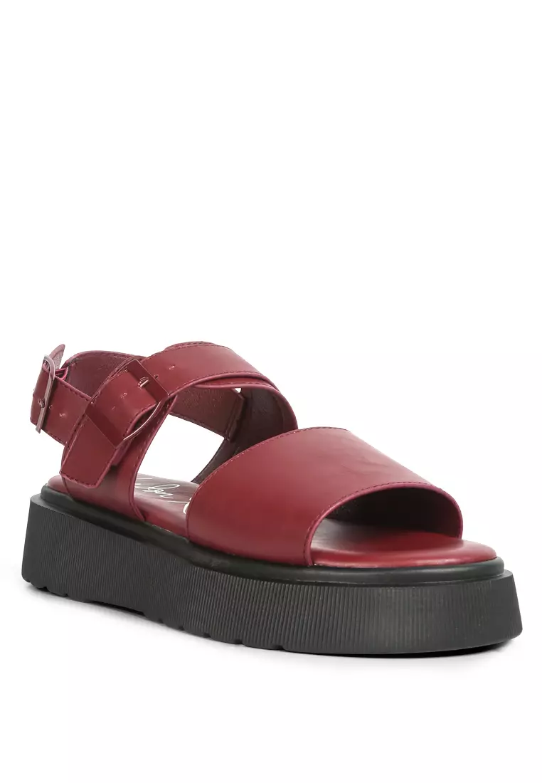 London Rag Burgundy Pin Buckle Platform Sandals