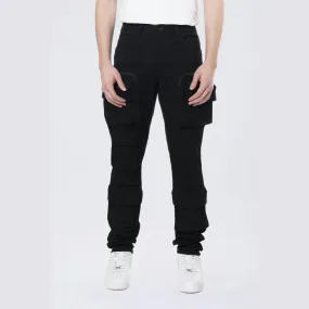 Long Slim 5 Pocket Cargo Twill Pants - Black