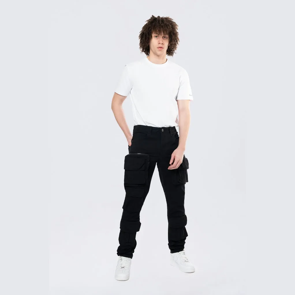 Long Slim 5 Pocket Cargo Twill Pants - Black