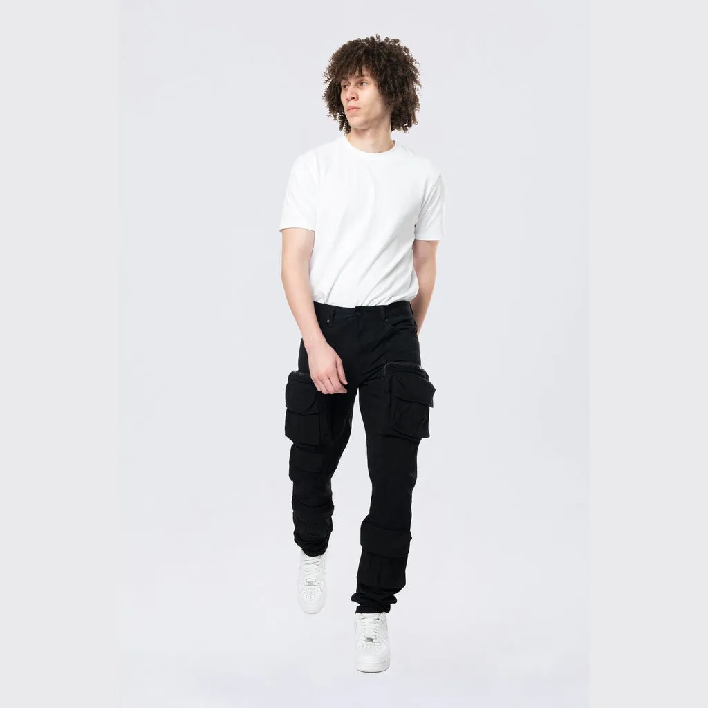 Long Slim 5 Pocket Cargo Twill Pants - Black