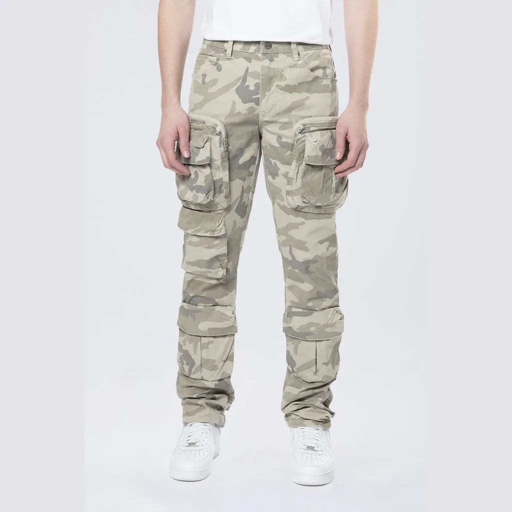 Long Slim 5 Pocket Cargo Twill Pants - Khaki Camo