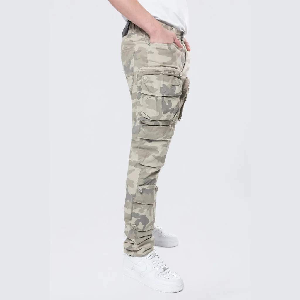 Long Slim 5 Pocket Cargo Twill Pants - Khaki Camo