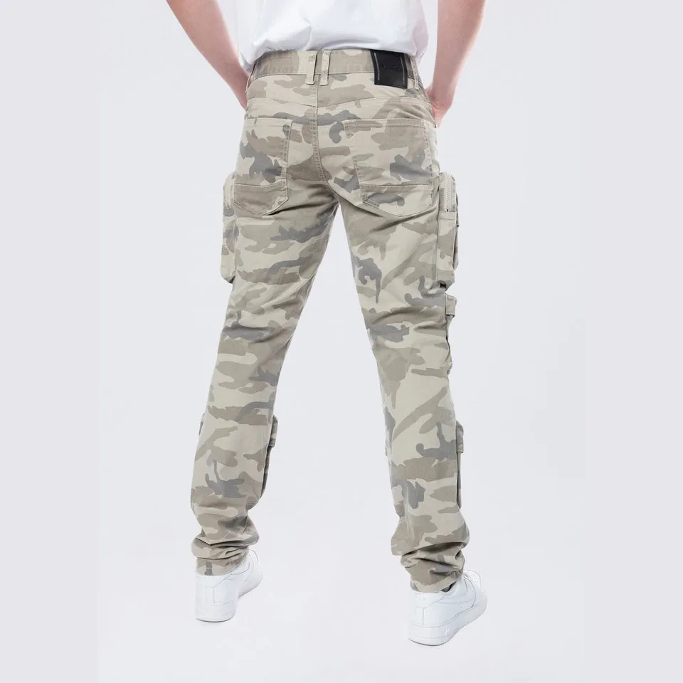 Long Slim 5 Pocket Cargo Twill Pants - Khaki Camo