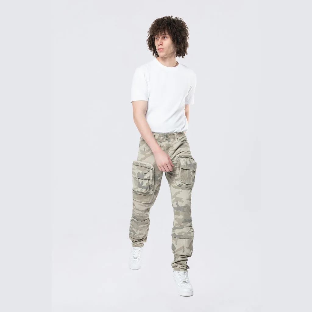 Long Slim 5 Pocket Cargo Twill Pants - Khaki Camo