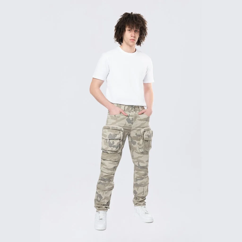 Long Slim 5 Pocket Cargo Twill Pants - Khaki Camo