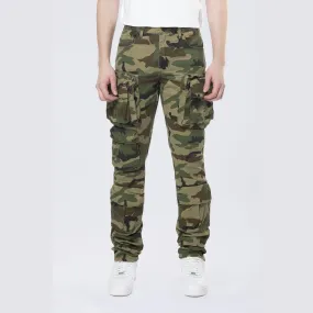 Long Slim 5 Pocket Cargo Twill Pants - Wood Camo