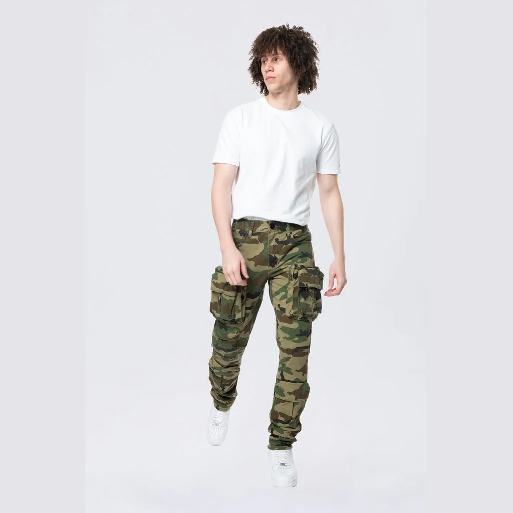 Long Slim 5 Pocket Cargo Twill Pants - Wood Camo