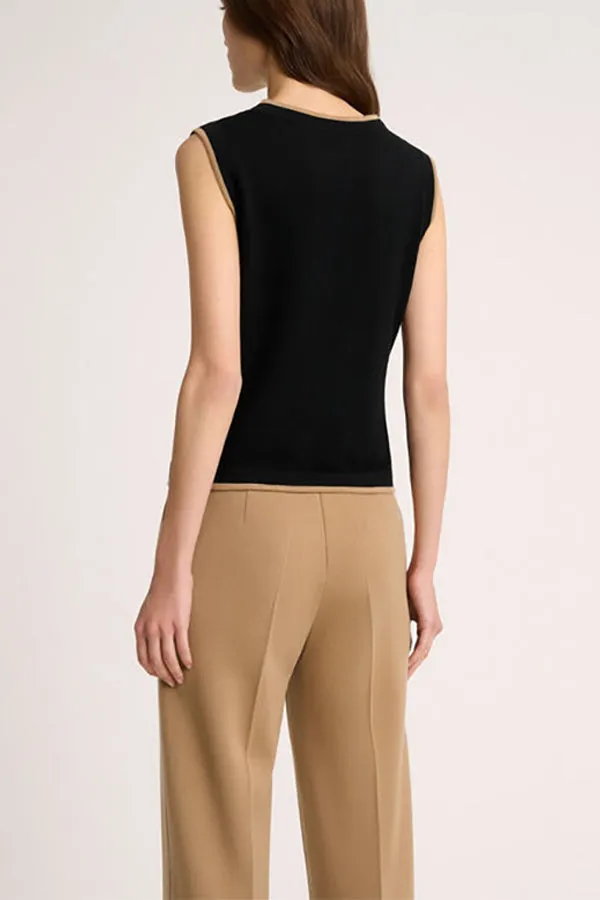 Luisa Spagnoli MACINAPEPE BLACK CAMEL CONTRASTED SLEEVELESS SWEATER