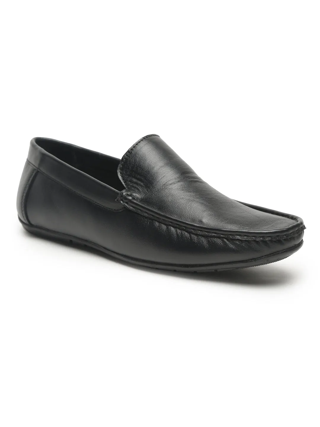 Men Black Solid Genuine Leather Formal Loafers