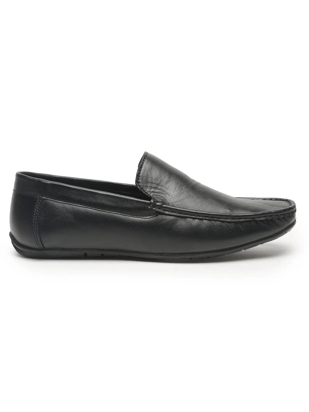 Men Black Solid Genuine Leather Formal Loafers