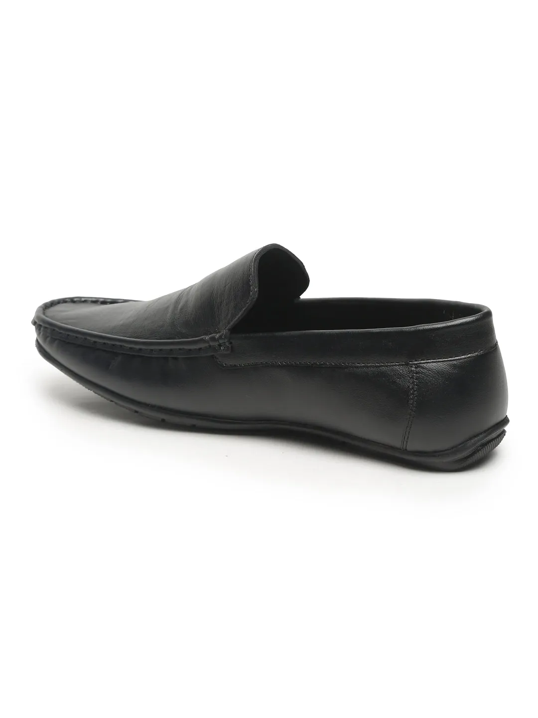 Men Black Solid Genuine Leather Formal Loafers