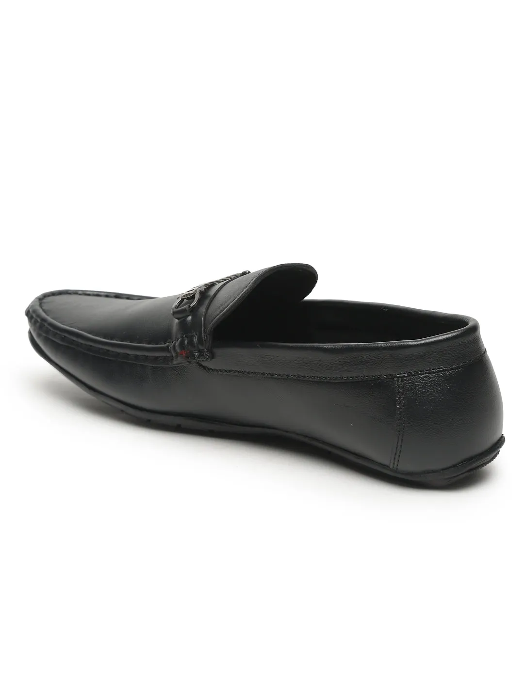 Men Black Solid Leather Formal Loafers