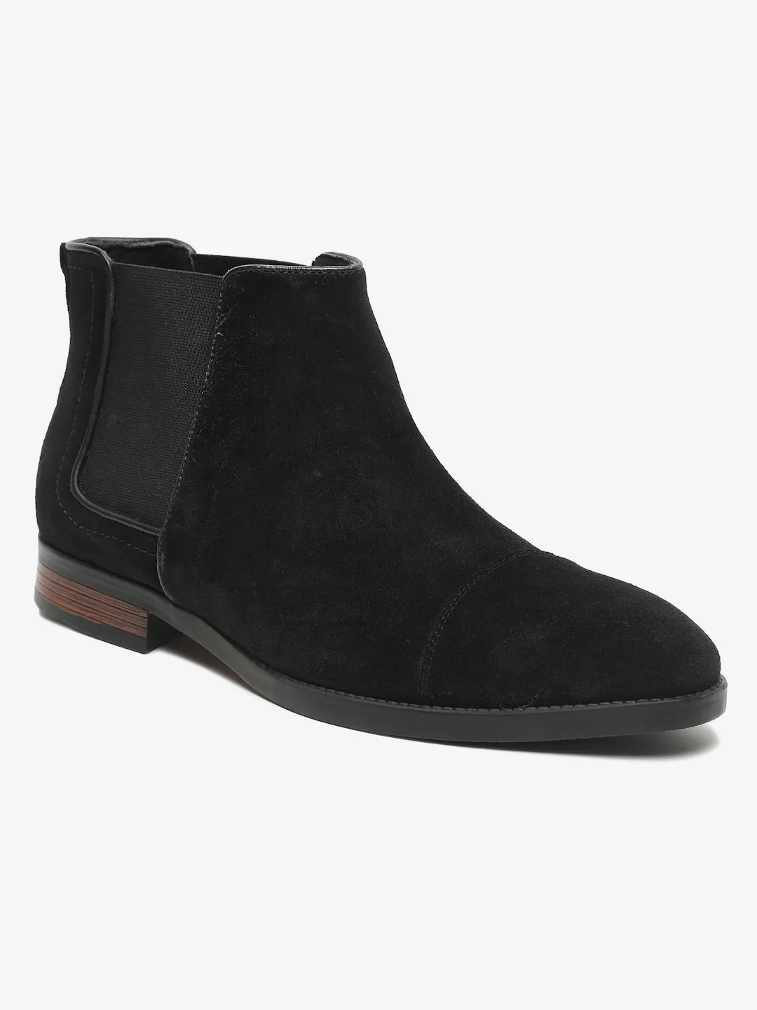 Men Black Solid Mid Top Black Boots