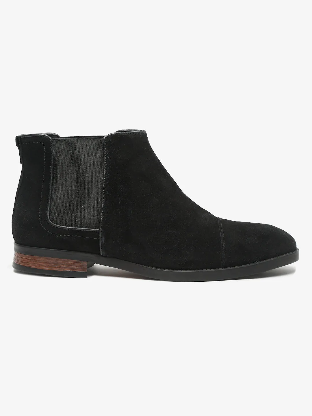 Men Black Solid Mid Top Black Boots