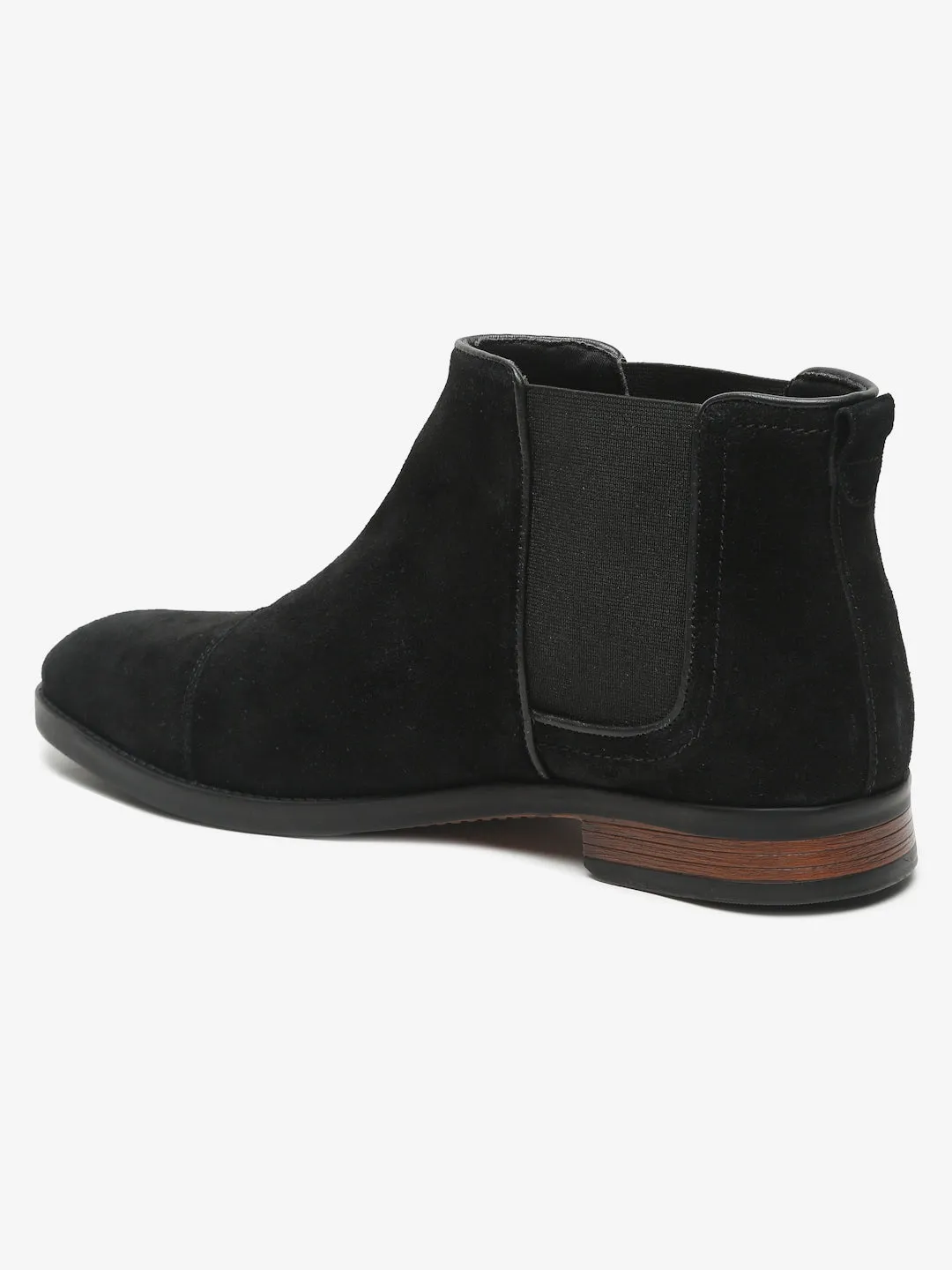 Men Black Solid Mid Top Black Boots