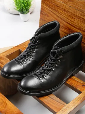 Men Black Solid Mid Top Lace-up Boots