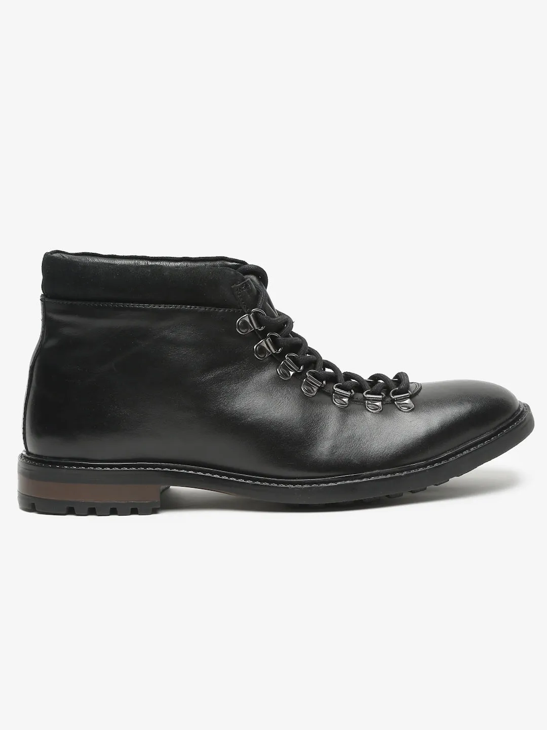 Men Black Solid Mid Top Lace-up Boots