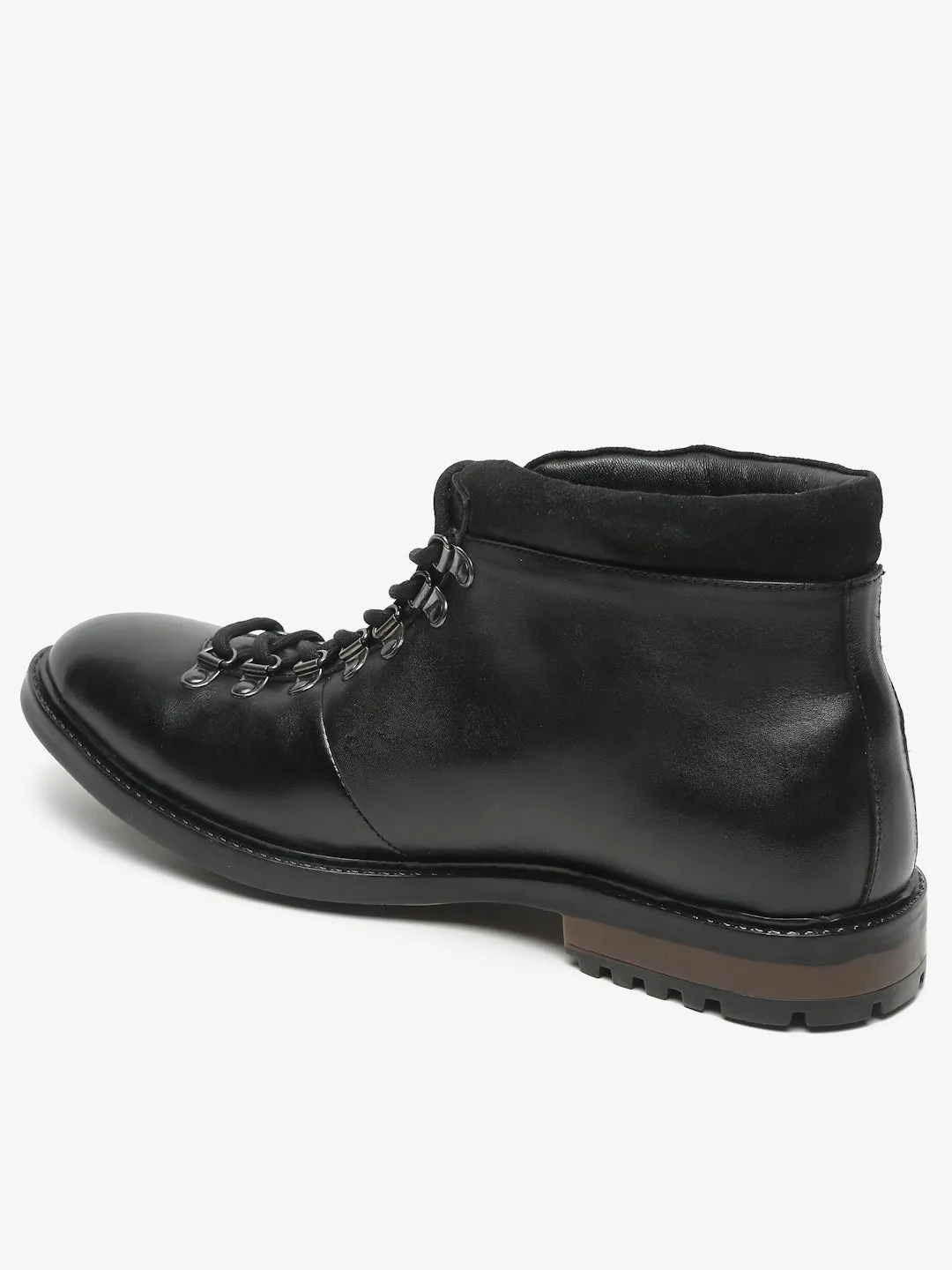 Men Black Solid Mid Top Lace-up Boots