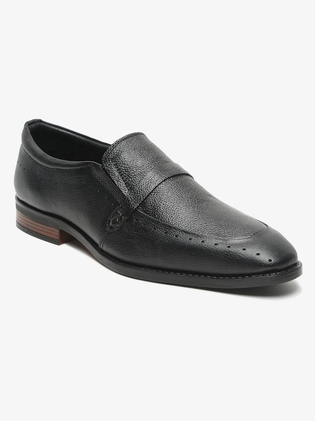 Men Black Textured Leather Formal Loafers