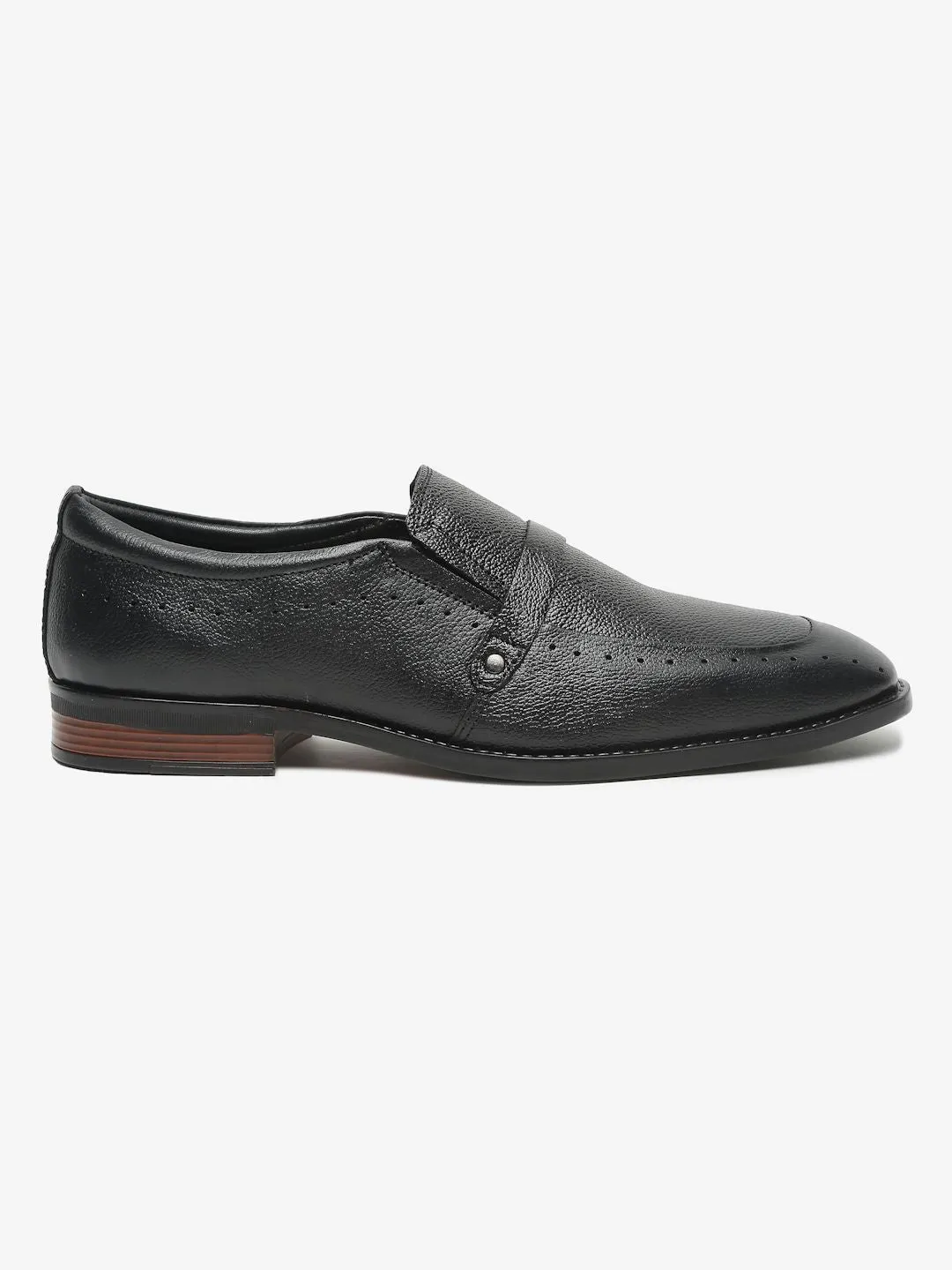 Men Black Textured Leather Formal Loafers