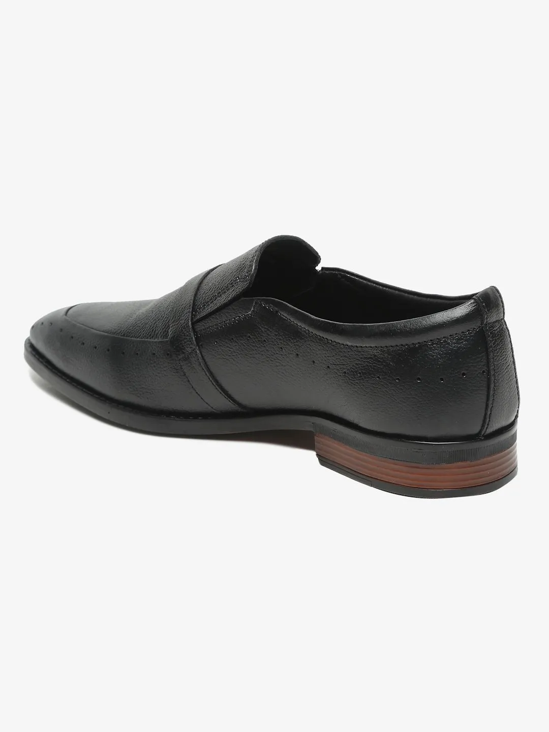 Men Black Textured Leather Formal Loafers