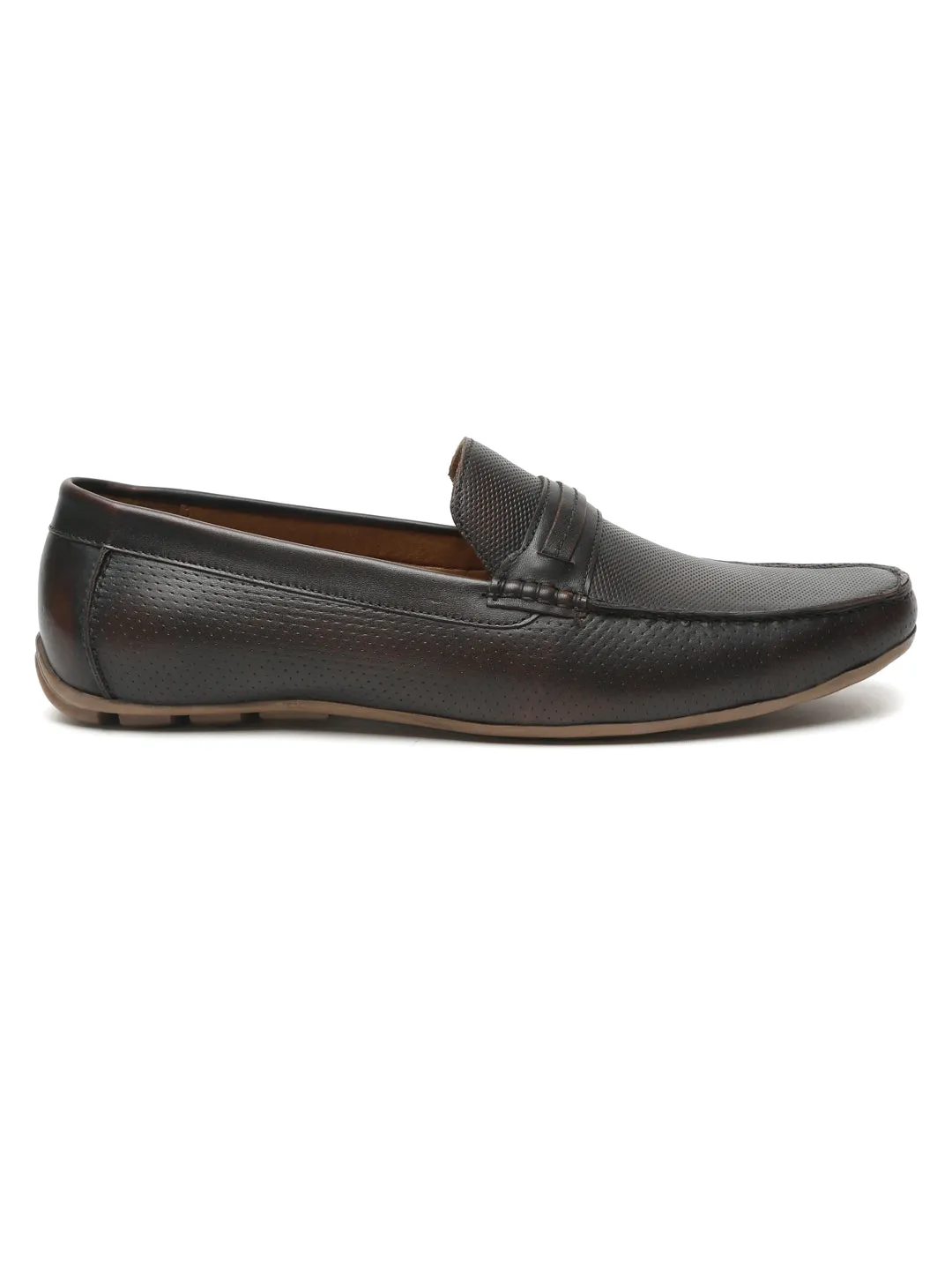 Men Brown Solid Genuine Leather Brown Loafers