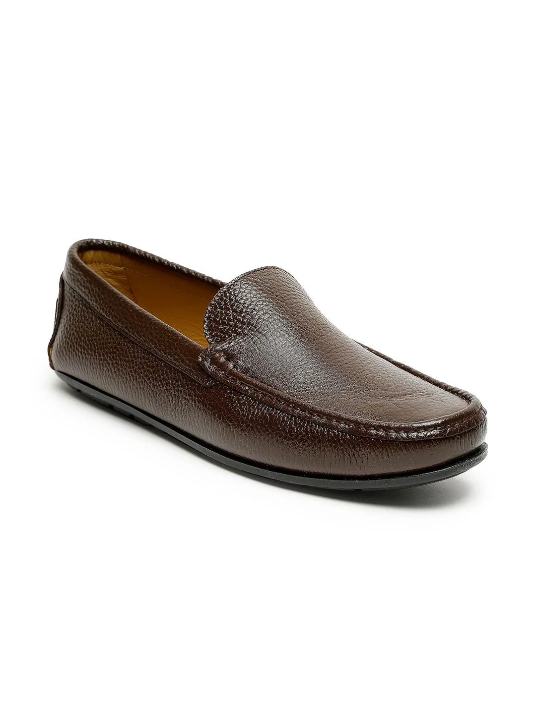 Men Brown Solid Genuine Leather Formal Loafers