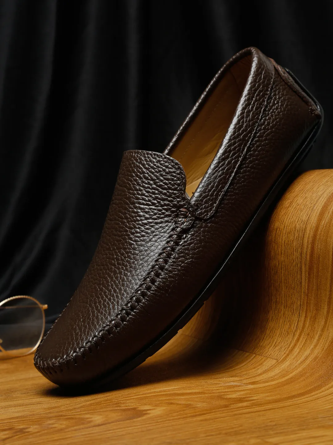 Men Brown Solid Genuine Leather Loafers- Clearance sale