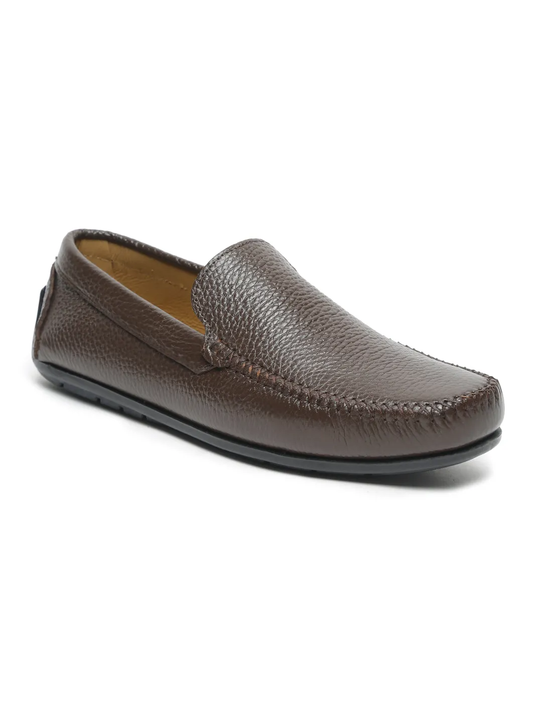 Men Brown Solid Genuine Leather Loafers- Clearance sale