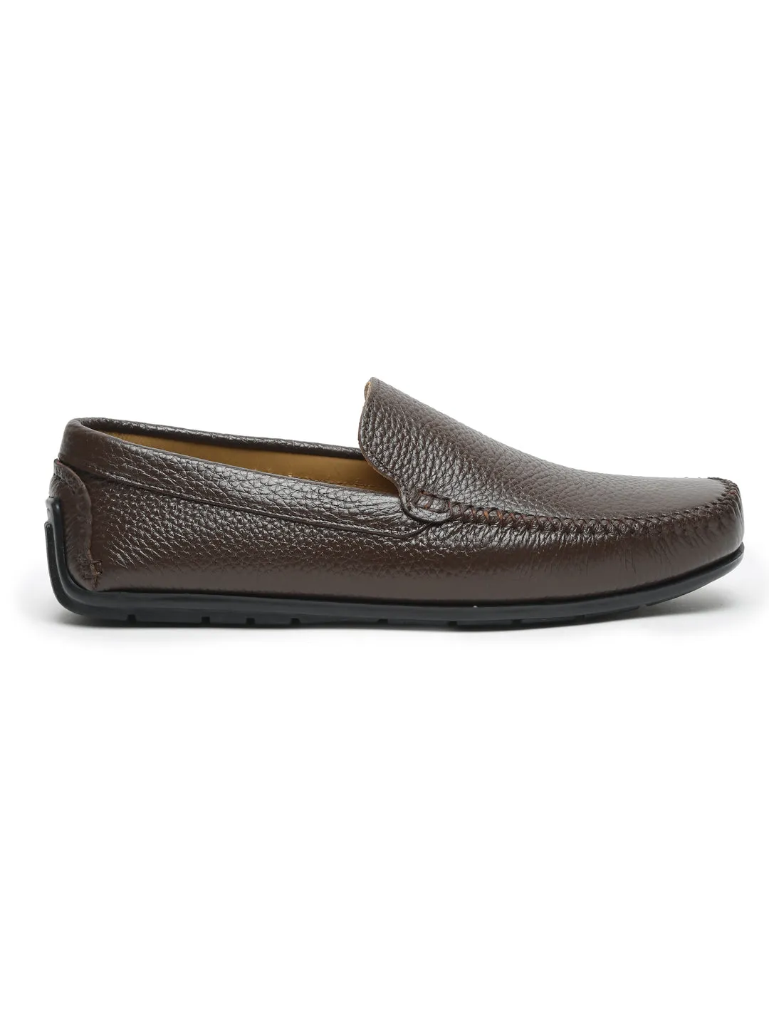 Men Brown Solid Genuine Leather Loafers- Clearance sale