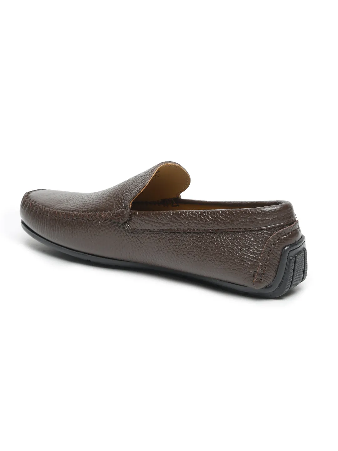 Men Brown Solid Genuine Leather Loafers- Clearance sale