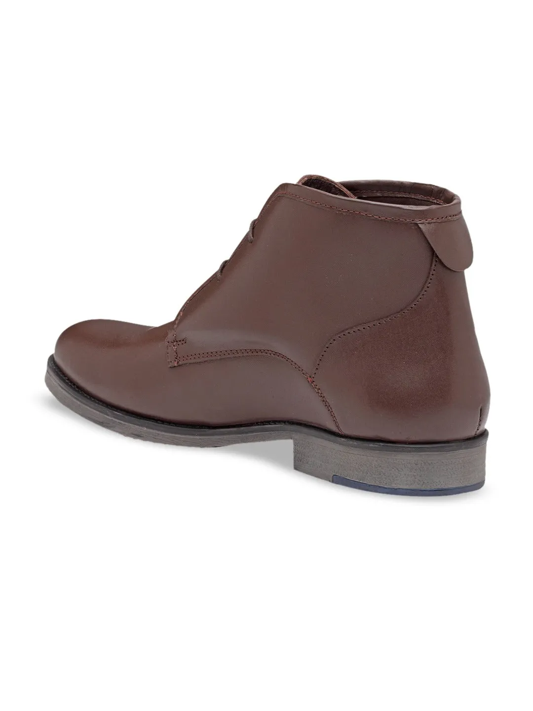 Men Brown Solid Genuine Leather Mid-Top Flat Boots