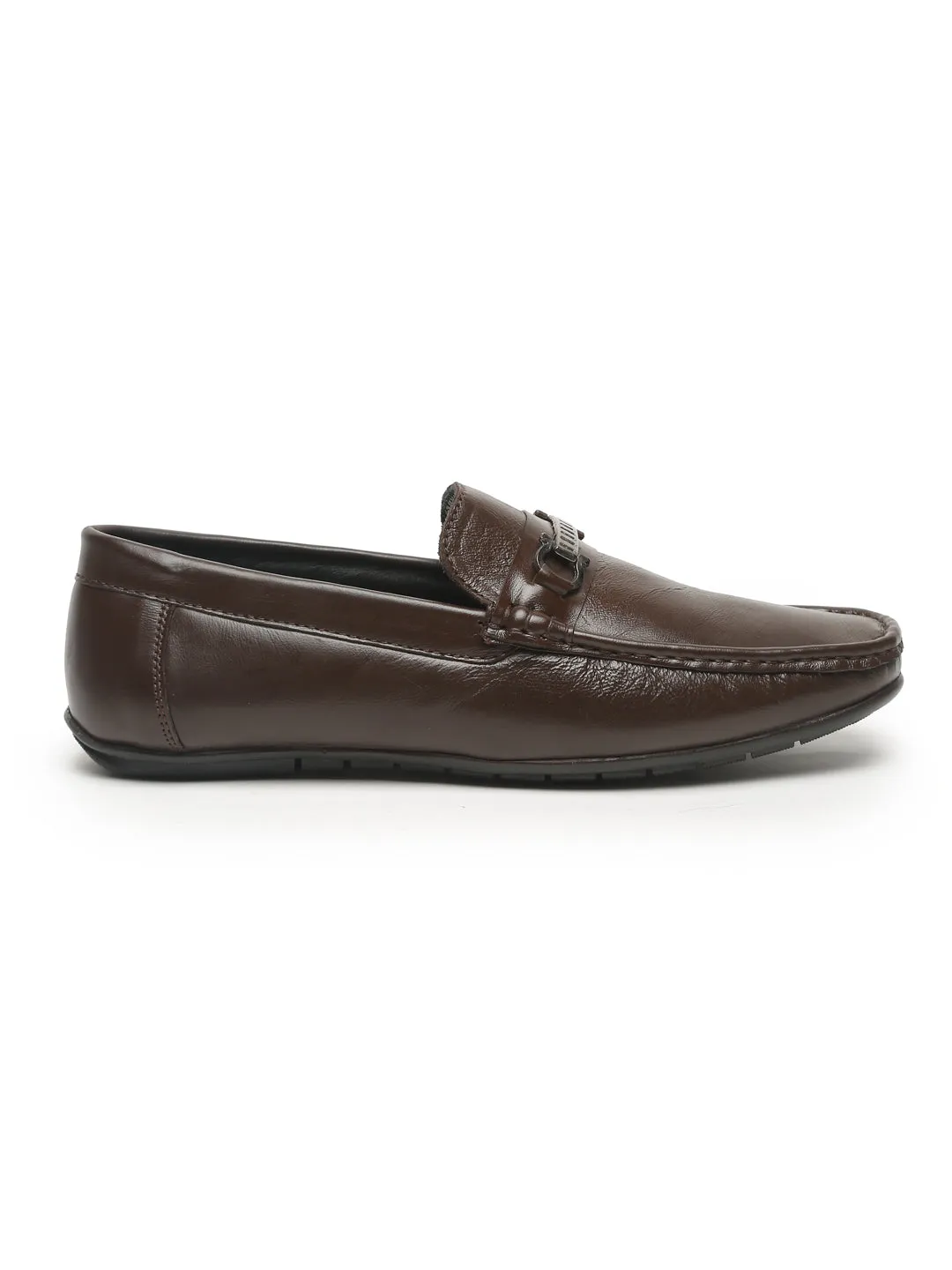 Men Brown Solid Leather Formal Loafers