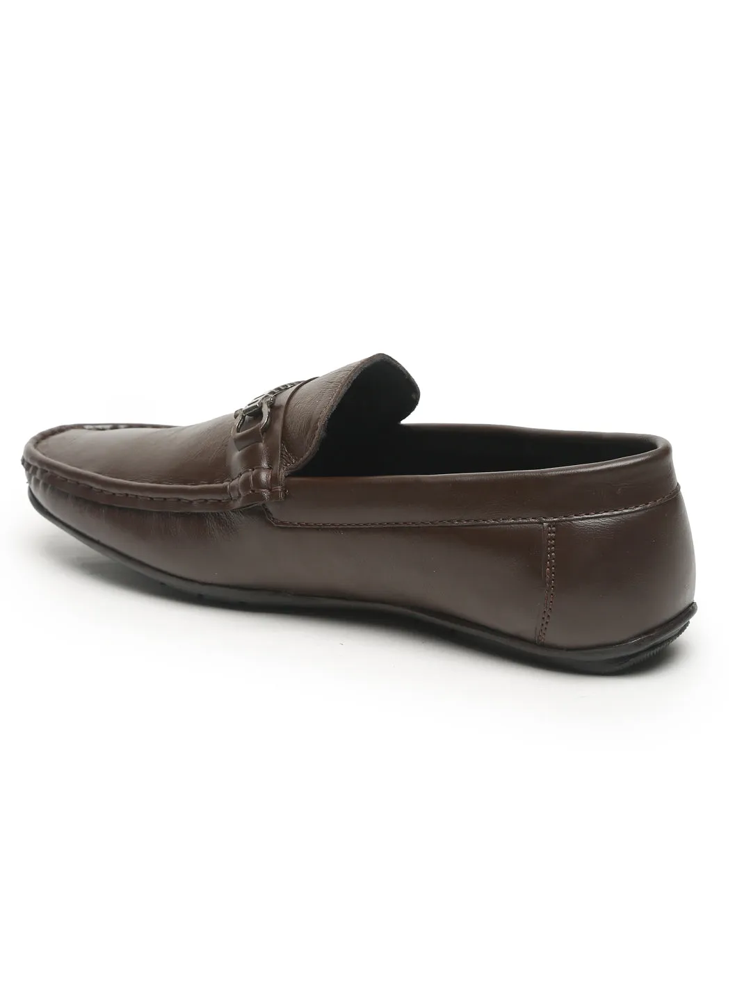 Men Brown Solid Leather Formal Loafers