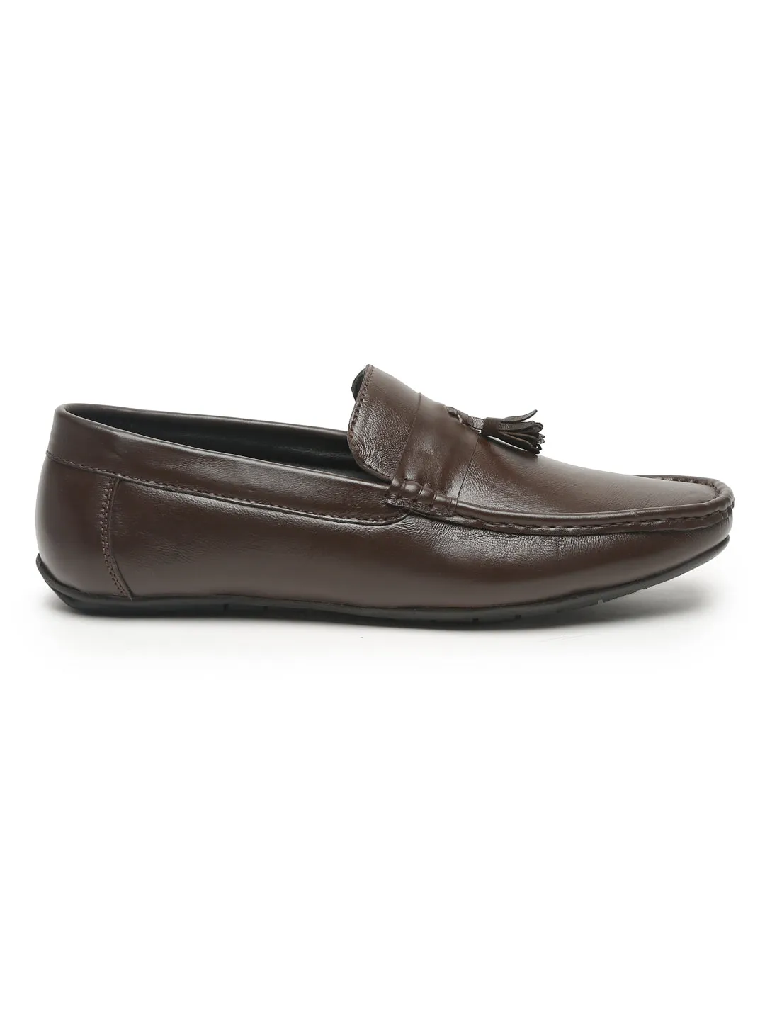 Men Brown Solid Leather Formal Tasselled Loafers