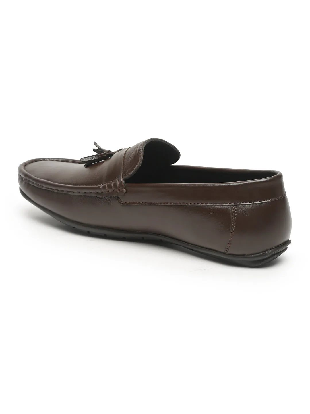 Men Brown Solid Leather Formal Tasselled Loafers