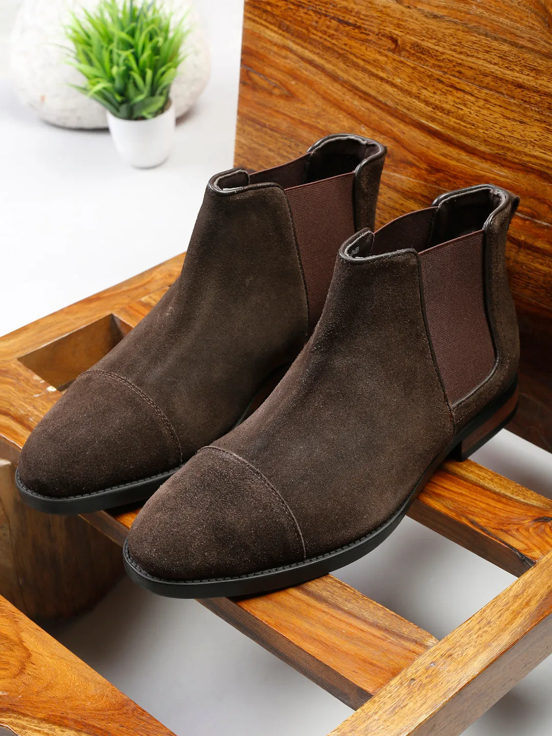 Men Brown Solid Mid Top Lace-up Boots